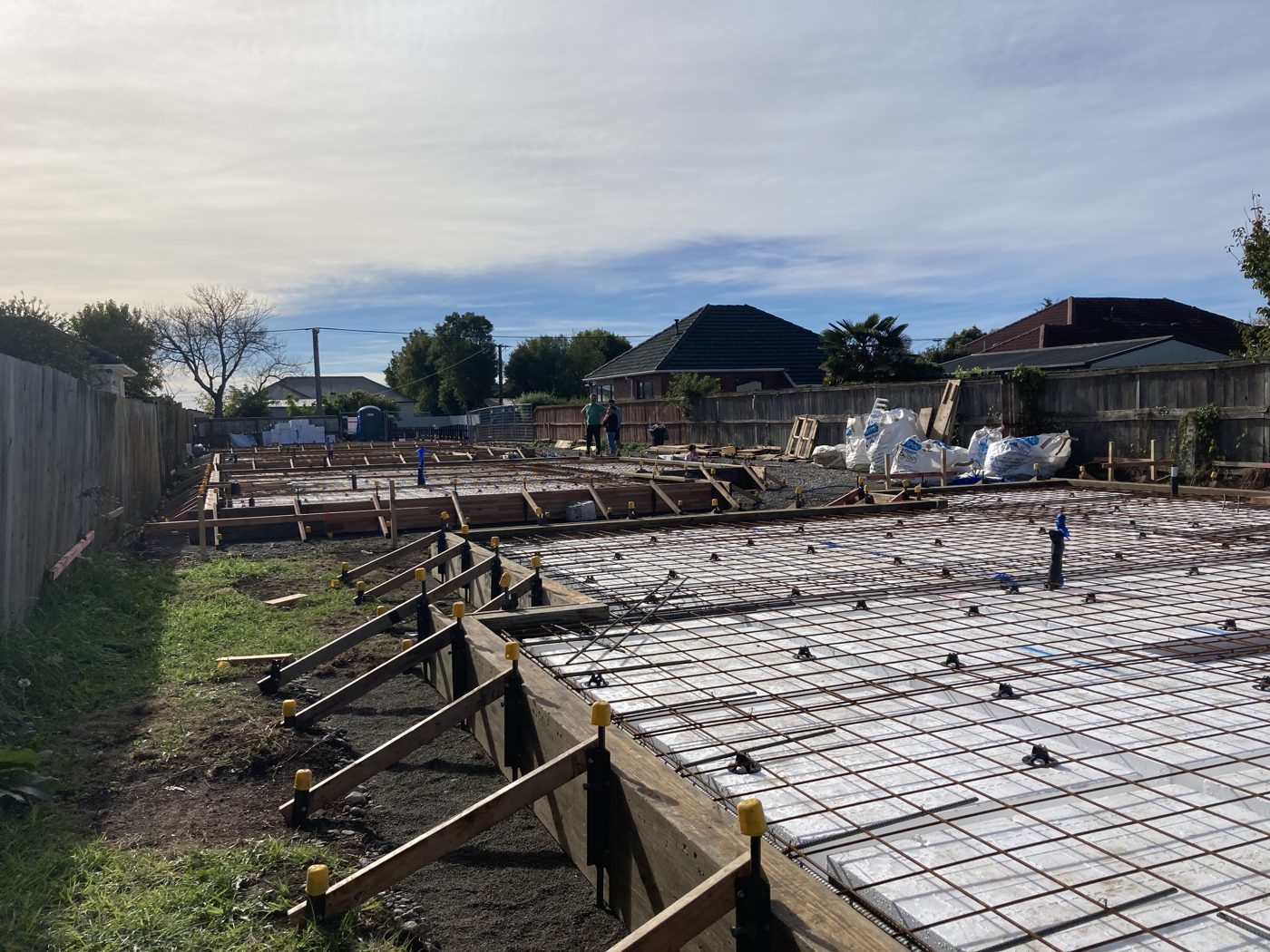 Foundations with reinforcing mesh ready for the concrete pour