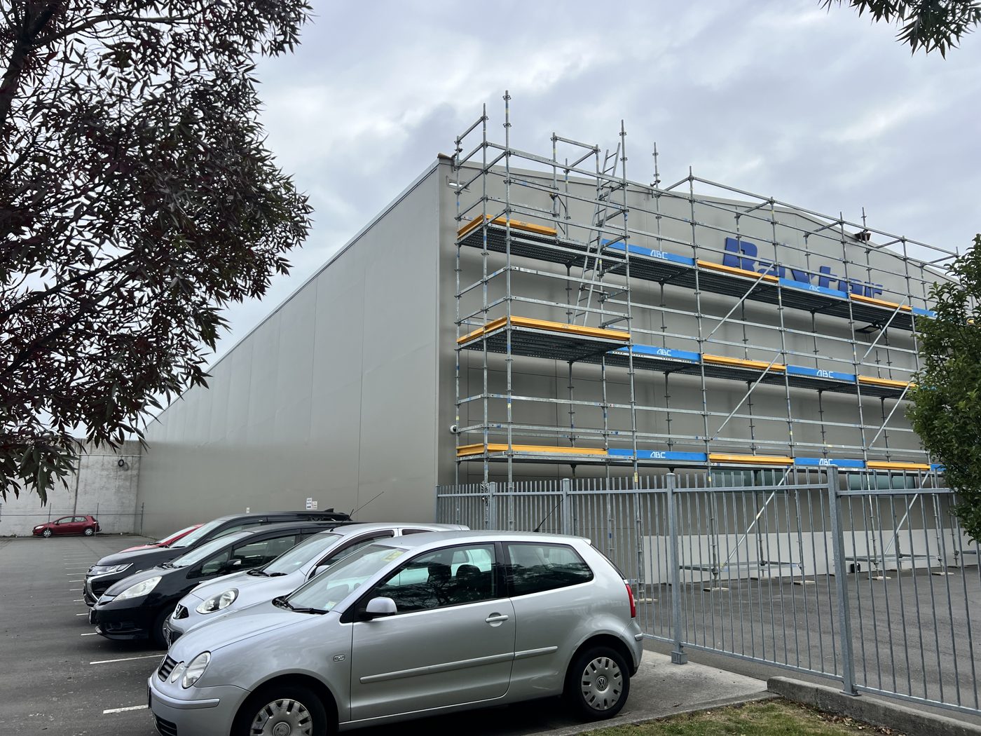Scaffolding erected on a commercial building for repairs